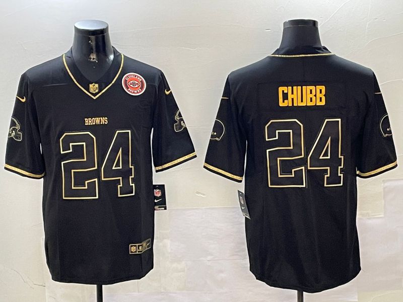 Men Cleveland Browns #24 Chubb Black Gold Throwback 2024 Nike Limited NFL Jersey style 2